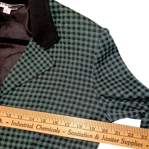 Retro Green Gingham Womens Suit Holiday Party Outfit 90s Chic Vibes Size L/M - Picture 10 of 16